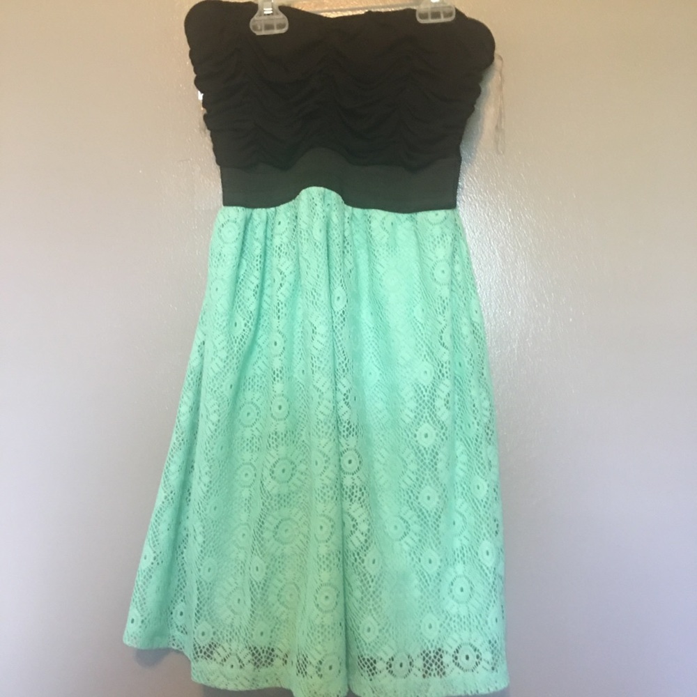 PAC sun skater mini dress teal and black